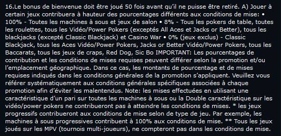 Condtions de bonus chez Spinpalace